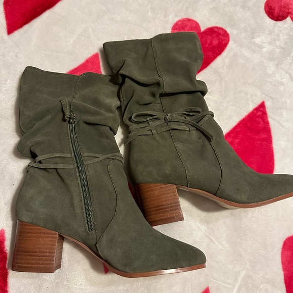 Violet & Red Janine Tall Shaft Suede Boots in Olive - Picture 10 of 11